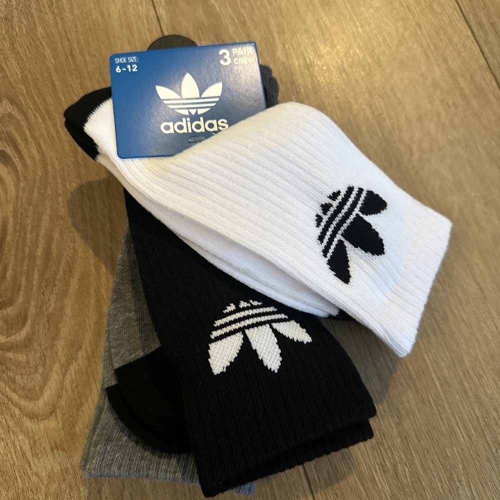 ADIDAS Men's 6-12 (3 Pairs) Various Colors Logo Cushioned Crew Socks NEW